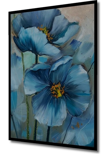Çerçeve Görünümlü Mavi Gelincik Çiçekleri Dekoratif Ahşap Mdf Tablo Dikdörtgen Tablo fiyatları