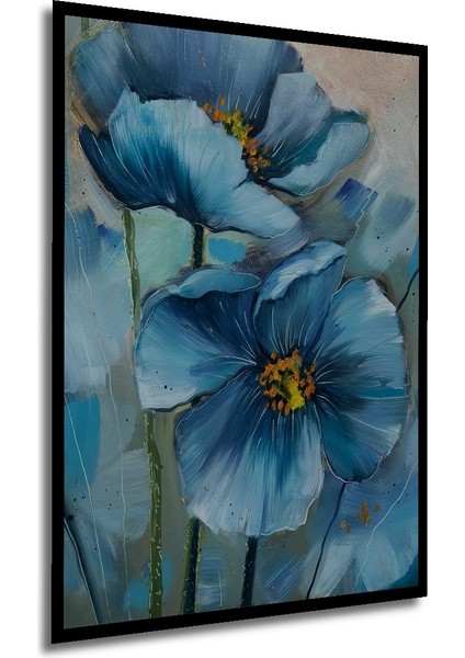 Çerçeve Görünümlü Mavi Gelincik Çiçekleri Dekoratif Ahşap Mdf Tablo Dikdörtgen Tablo modelleri