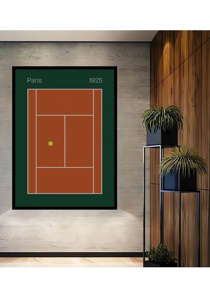 Çerçeve Görünümlü Paris 1925 Tenis Kortu Ahşap Mdf Dekoratif Tablo Dikdörtgen Tablo
