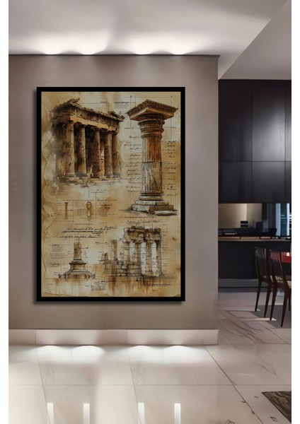 Çerçeve Görünümlü Antik Yunan Tapınakları Dekoratif Ahşap Mdf Tablo Dikdörtgen Tablo