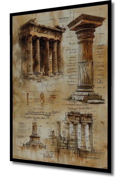 Çerçeve Görünümlü Antik Yunan Tapınakları Dekoratif Ahşap Mdf Tablo Dikdörtgen Tablo fiyatları