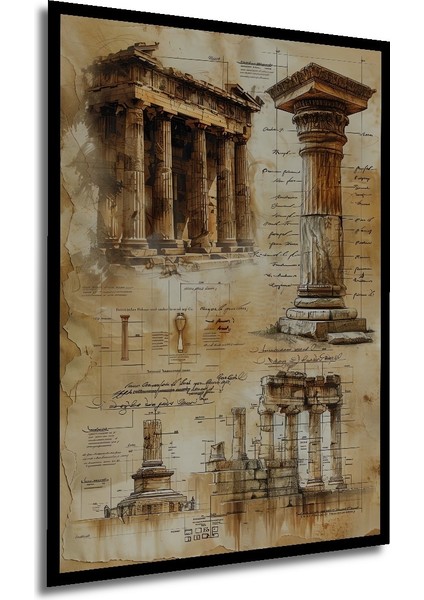Çerçeve Görünümlü Antik Yunan Tapınakları Dekoratif Ahşap Mdf Tablo Dikdörtgen Tablo modelleri