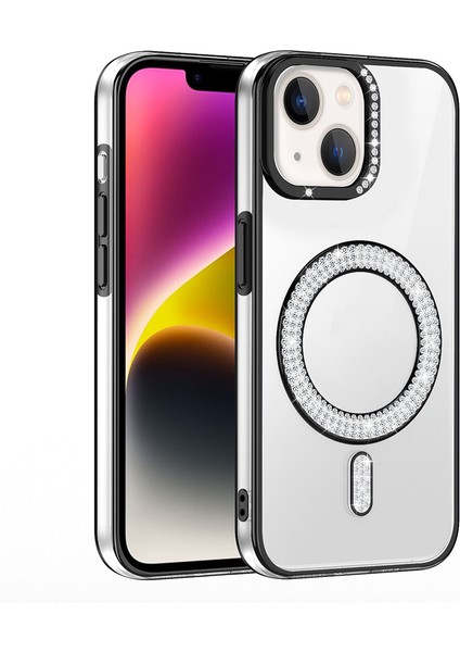 Apple iPhone 13 Kılıf Pırlanta Taş Tasarımlı M-Safe Şarj Özellikli Zore Karetta Silikon Kapak indirimleri
