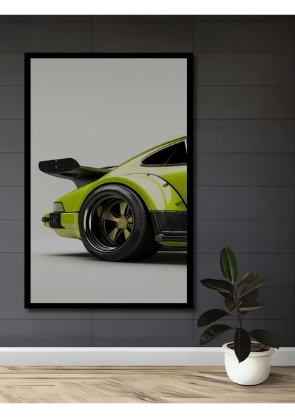 Çerçeve Görünümlü Lime Yeşili Spor Araba Dekoratif Ahşap Mdf Tablo Dikdörtgen Tablo