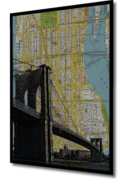 Çerçeve Görünümlü Brooklyn Köprüsü Harita Ahşap Mdf Dekoratif Tablo Dikdörtgen Tablo fiyatları