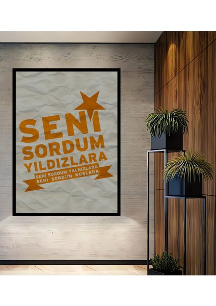 Çerçeve Görünümlü Seni Sordum Yıldızlara Ahşap Mdf Dekoratif Tablo Dikdörtgen Tablo