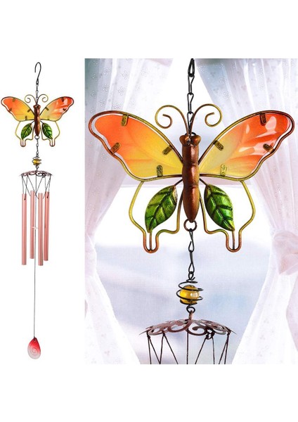 Feng Shui Kelebek Tasarımlı Cam Işlemeli Rüzgar Çanı Bahçe Balkon Dekorasyon Ürünü Yeni Ev Hediyesi