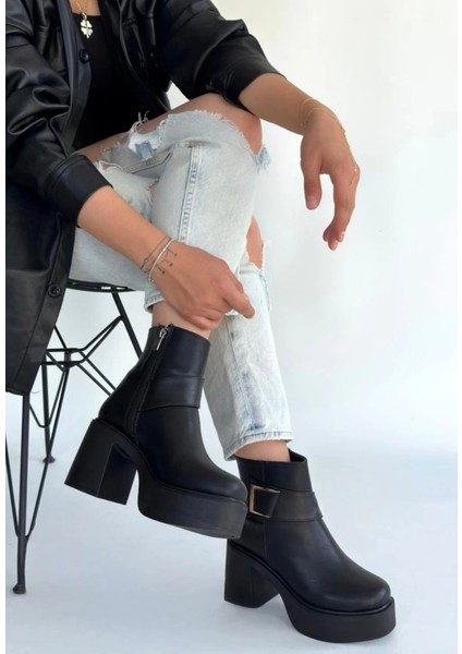 Lonji Siyah Cilt Topuklu Bot fiyatları