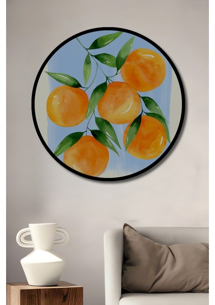 Çerçeve Görünümlü Valencia Portakal Bahçesi Ahşap Mdf Dekoratif Tablo Yuvarlak Tablo