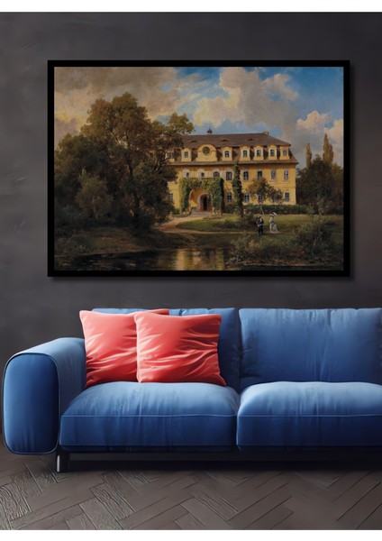 Çerçeve Görünümlü Tarihi Konak Manzarası Dekoratif Ahşap Mdf Tablo Dikdörtgen Tablo
