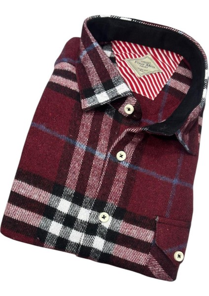 Kışlık Pamuklu Bordo Uzun Kollu Cepli Erkek Oduncu Gömlek (Slim Fit) modelleri