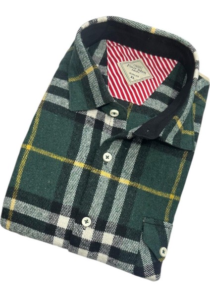 Kışlık Pamuklu Zümrüt Yeşil Uzun Kollu Cepli Erkek Oduncu Gömlek (Slim Fit) fiyatları