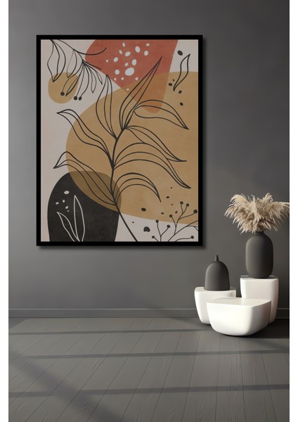 Çerçeve Görünümlü Abstrakt Bitki Desenli Dekoratif Ahşap Mdf Tablo Dikdörtgen Tablo