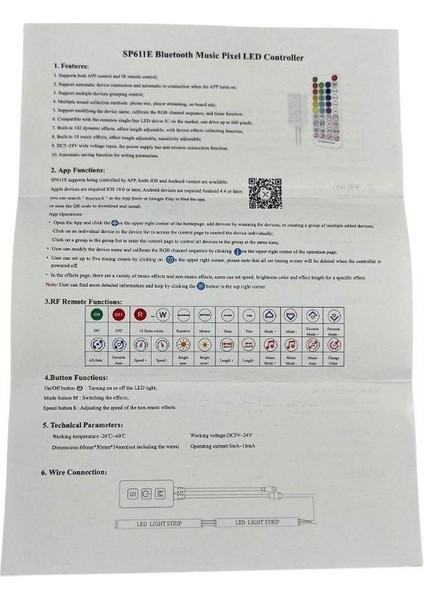 WS2811-WS2812 Adreslenebilir Argb Pixel LED Kontrol Cihazı SP611E Bluetooth Müzik Denetleyicisi
