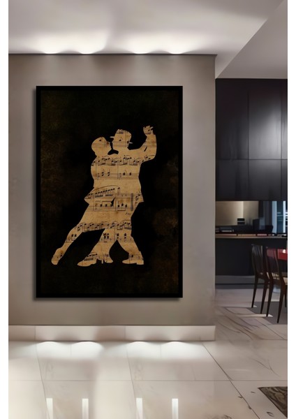 Çerçeve Görünümlü Dans Eden Nota Çiftleri Dekoratif Ahşap Mdf Tablo Dikdörtgen Tablo