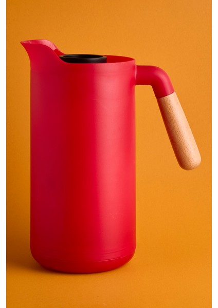 Lotus Nordic Bambu Saplı Cam Vakumlu Termos 1000 ml Kırmızı