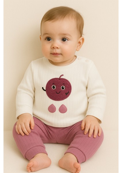 Kız Bebek Ikili Takım – Sevimli Desenli Sweatshirt ve Alt, Organik Pamuklu Rahat Günlük Set