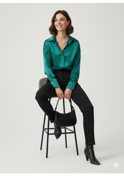 “kadın Saten Dokulu Şık Uzun Kollu Gömlek – Ofis & Günlük Kullanıma Uygun Bluz” fırsatları