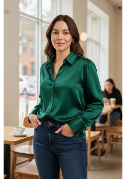 “kadın Saten Dokulu Şık Uzun Kollu Gömlek – Ofis & Günlük Kullanıma Uygun Bluz”