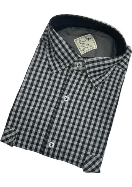 Iki Cepli Kapaklı Klasik %100 Cotton Uzun Kollu Terletmeyen Kışlık Flanel Kumaş Gri Gömlek (Regular Kalıp) fiyatları