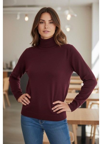 Uzun Kollu Bordo Balıkçı Yaka Kazak (Unisex) fiyatları