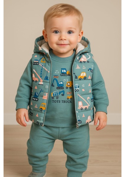 Laura Baby Araba Desenli Erkek Bebek/çocuk Yelekli Alt Üst Takım
