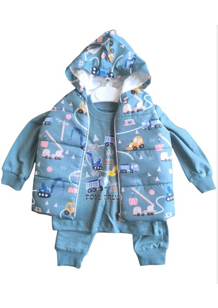 Laura Baby Araba Desenli Erkek Bebek/çocuk Yelekli Alt Üst Takım modelleri