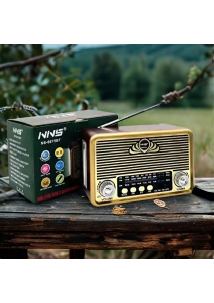 Küçük Boy Retro, Nostaljik, Ahşap Tasarım Bluetooth Hoparlörlü, Şarjlı, Taşınabilir Yanı LED Işıklı Fm/am Destekli Radyo NS6675 fırsatları