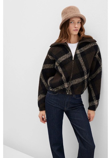 Kadın Baklava Desenli Kahverengi Hırka 1710794-87537