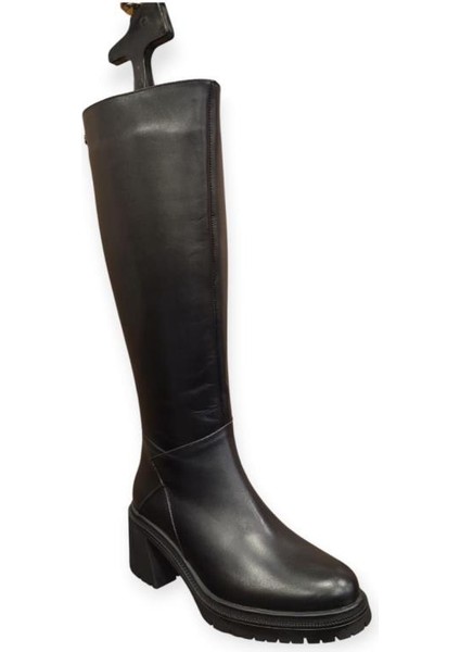 2552503K Kalın Platform Topuk Kaymaz Kadın Deri Çizme