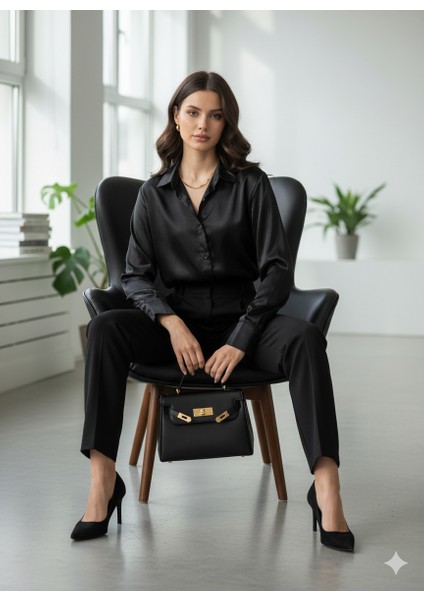 “kadın Saten Dokulu Şık Uzun Kollu Gömlek – Ofis & Günlük Kullanıma Uygun Bluz”