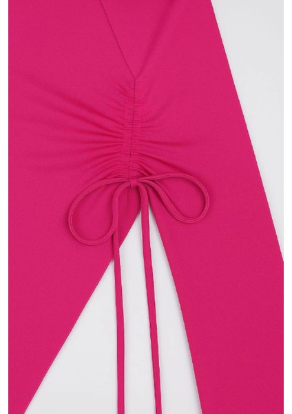 Kadın Fuşya Uzun Ispanyol Kollu Asimetirik Yaka Yandan Bağlamalı Drapeli Bluz fırsatları