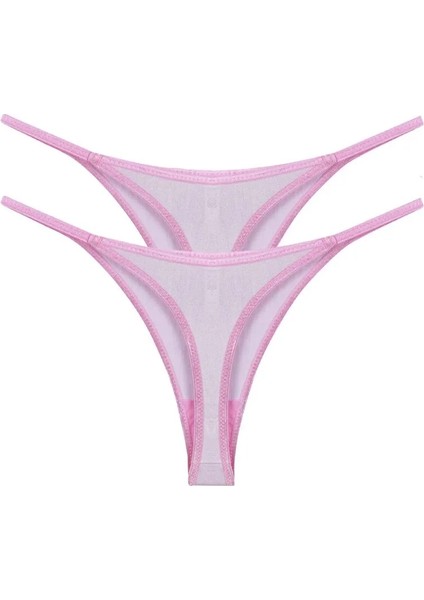Kadın Pembe Transparan 2'li Tanga Slip