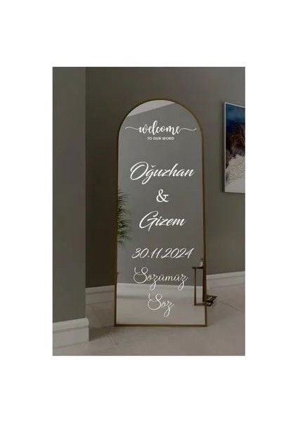 Düğün Nişan Ayna Yazısı Gold Söz Organizasyon Süsü Beyaz