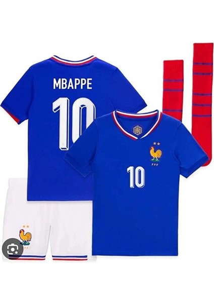 Fransa 2024/25 Yeni Sezon Kylian Mbappe Çocuk Forması Şort Çorap 3'lü Set