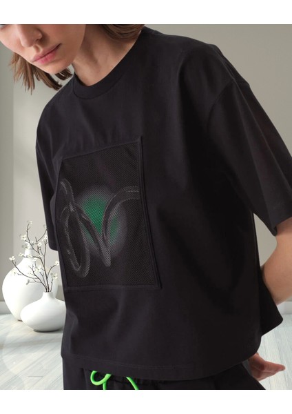 xint Kadın Bisiklet Yaka Oversize Önü Desenli Örme Kumaş Pamuklu Tişört fiyatları