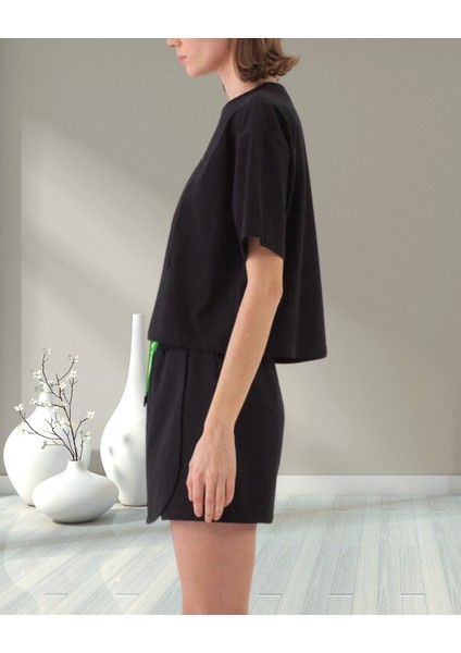 xint Kadın Bisiklet Yaka Oversize Önü Desenli Örme Kumaş Pamuklu Tişört modelleri