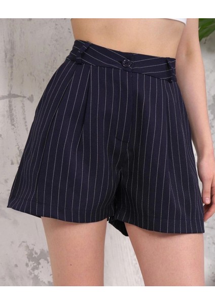 Çizgili Düğmeli Şort Siyah S2551251 modelleri