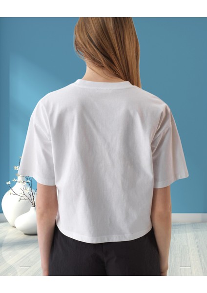 xint Kadın Bisiklet Yaka Oversize Önü Desenli Örme Kumaş Pamuklu Tişört modelleri