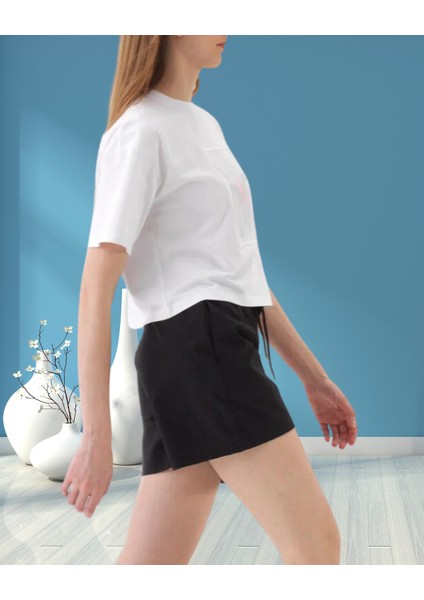 xint Kadın Bisiklet Yaka Oversize Önü Desenli Örme Kumaş Pamuklu Tişört fırsatları