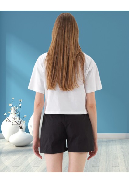 xint Kadın Bisiklet Yaka Oversize Önü Desenli Örme Kumaş Pamuklu Tişört indirimleri