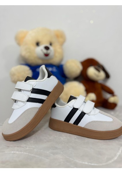 Mınıstep Beyaz Siyah Çizgili Unisex Çocuk Spor Ayakkabı Cırt Cırtlı Rahat ve Şık Günlük Sneaker fiyatları