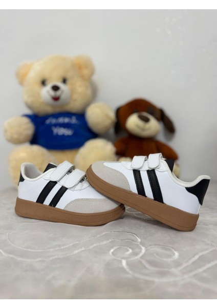 Mınıstep Beyaz Siyah Çizgili Unisex Çocuk Spor Ayakkabı Cırt Cırtlı Rahat ve Şık Günlük Sneaker modelleri