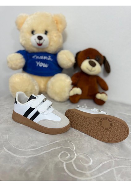 Mınıstep Beyaz Siyah Çizgili Unisex Çocuk Spor Ayakkabı Cırt Cırtlı Rahat ve Şık Günlük Sneaker fırsatları