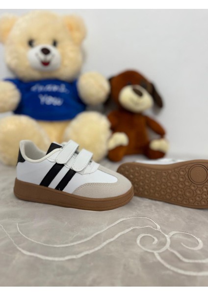 Mınıstep Beyaz Siyah Çizgili Unisex Çocuk Spor Ayakkabı Cırt Cırtlı Rahat ve Şık Günlük Sneaker indirimleri
