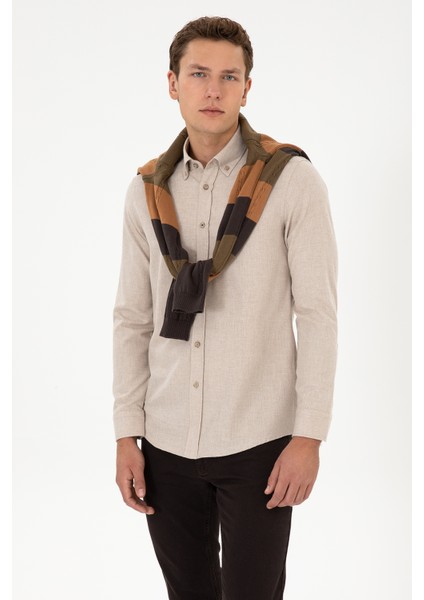 Erkek Koyu Bej Gömlek Basic 50307686-VR088