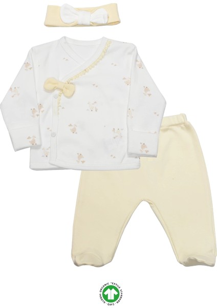 Bistyle 3'lü Zıbın Takım Welcome Baby Duck 13104 Sarı-Ekru