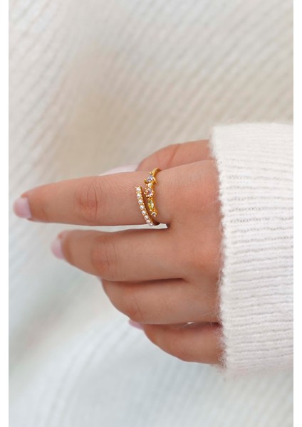 Ikili Set Ayarlanabilir Taşlı ve Inci Kadın Yüzük (Altın Renk) indirimleri