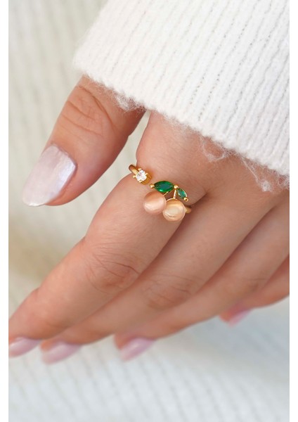 Ikili Set Ayarlanabilir Taşlı ve Inci Kadın Yüzük (Altın Renk)