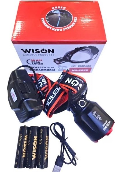 WS-2070 Profesyonel Kafa Lambası | 30 W – 2000 Lümen – 6400 Mah – Zoomlu – Hareket Sensörlü – Type-C Şarjlı – Metal Kasa